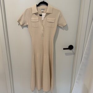 Club Monaco Cream Ribbed Midi Dress